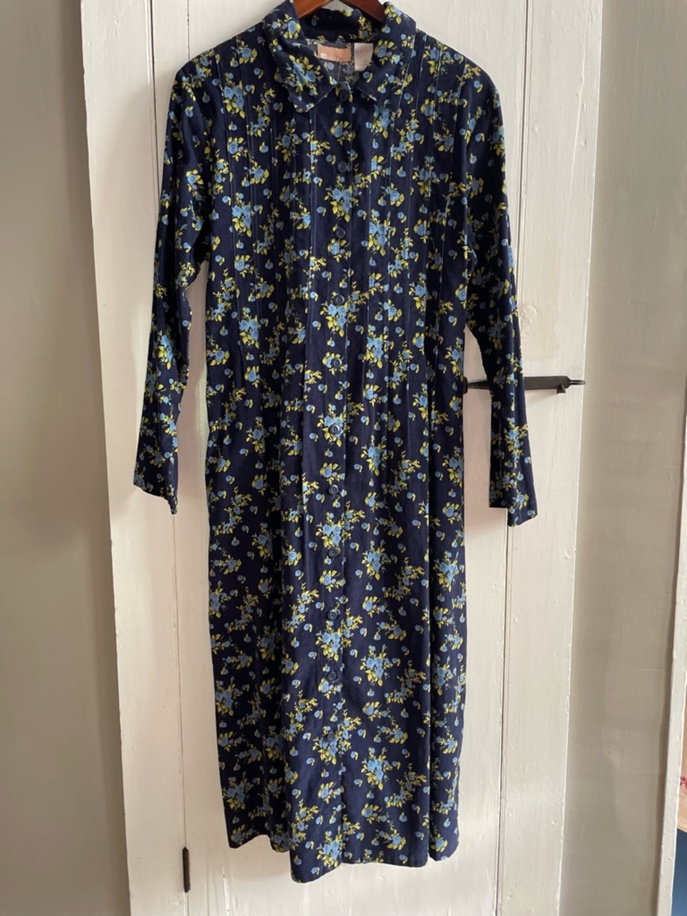 LA CERA 100% Cotton Corduroy Pleated Bodice Ditsy Floral Dress Midi Length L NWT